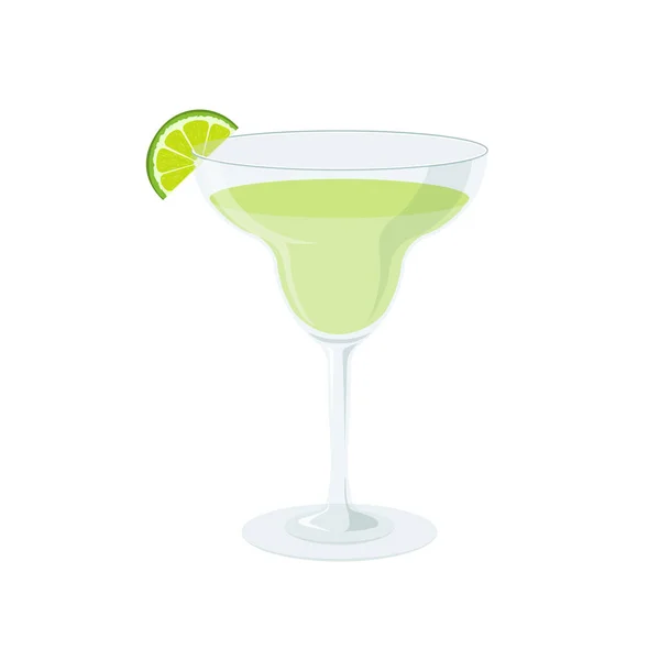 Margarita Cocktail Lime Slice Drinks Glass Vector Illustration Trendy Flat — Stock Vector