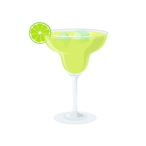 Margarita Cocktail Mit Limettenscheibe Und Eis Getränke Glas Vektor Illustration — Stockvektor