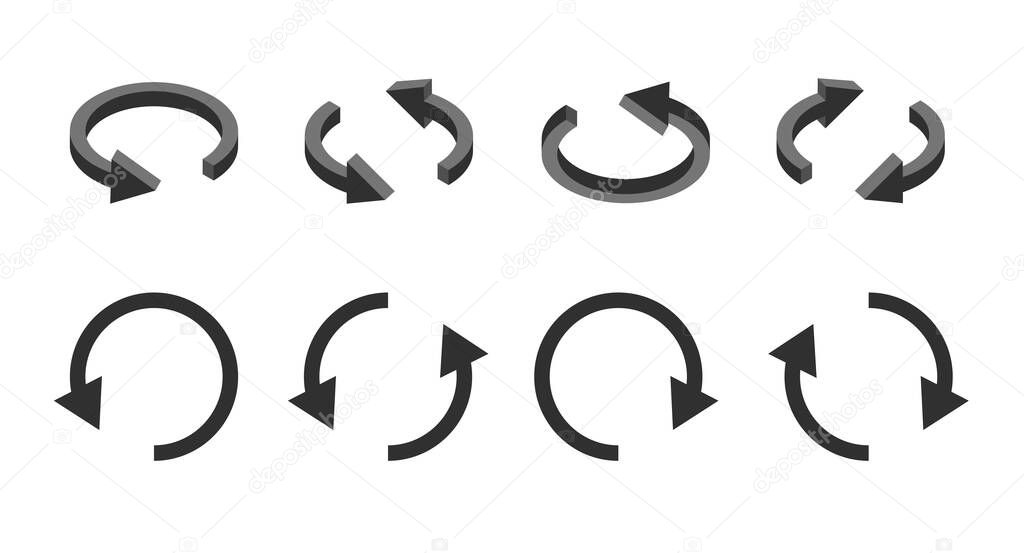 3d and flat update symbol. Isometric arrows black icon. Reload, refresh or upgrade concept. Vector illustration isolated on white background.