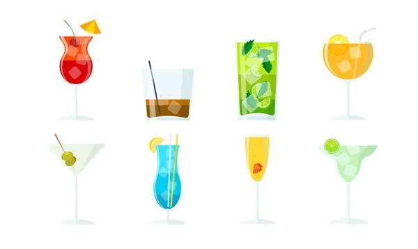 Set Vector Summer Cocktails White Collection Alcoholic Drinks Different Types — Stock Vector