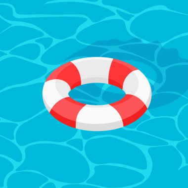 3D kırmızı ve beyaz can simidi. Suda yüzen şişme bir can simidi. Yüzme havuzu çemberi. Güvenli bir hayat konsepti. Moda tarzında vektör illüstrasyonu