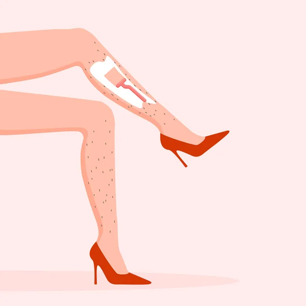 Женщина Удаляет Волосы Ног Бритье Бритвой Эпиляционный Рекламный Плакат Женские — стоковый вектор