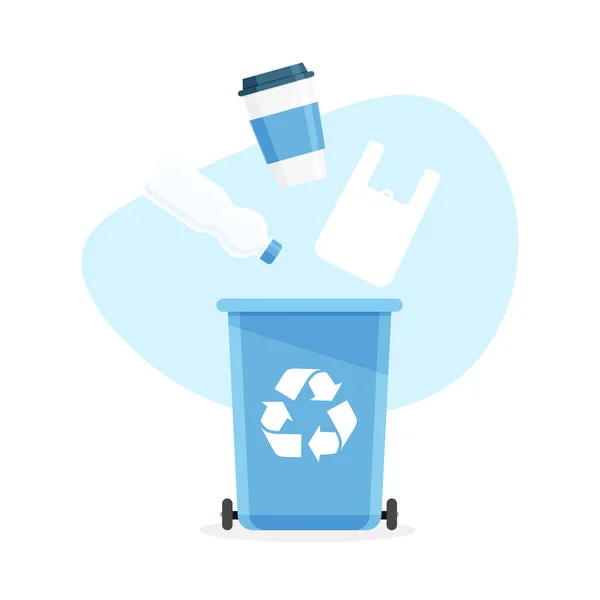 플라스틱 쓰레기를 재활용 모으기 쓰레기를 정렬합니다 보호의 오염을 멈추세요 일러스트 — 스톡 벡터