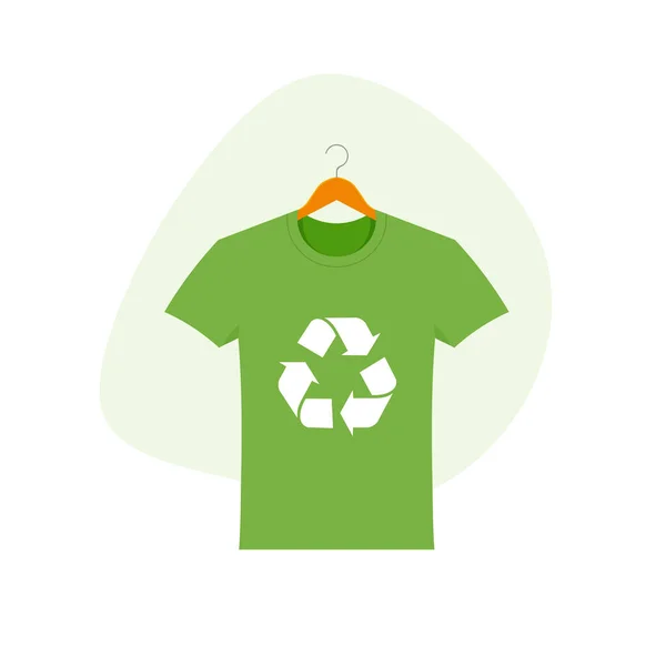 持続可能なファッションをゆっくりと 服のハンガーのTシャツ テキスタイルとグリーン技術のリサイクル アイコンを再利用する ベクトルイラストステッカー — ストックベクタ