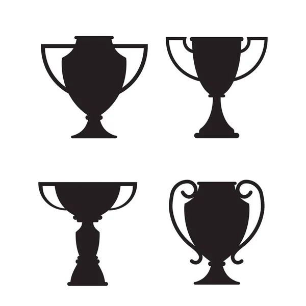 Czarne Ikony Trofeów Puchar Mistrza Ilustracja Wektora Izolowana Białym Tle — Wektor stockowy