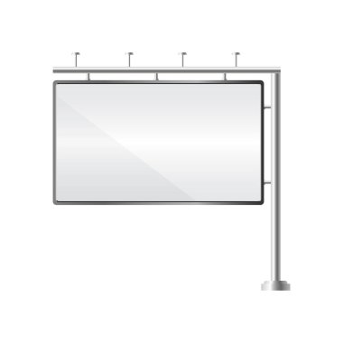 Boş reklam panosu. Reklam ve tasarım için model ve şablon. Gerçekçi ışık kutuları ve reklam yapıları. Açık hava büyük tahtası. Vektör illüstrasyonu.