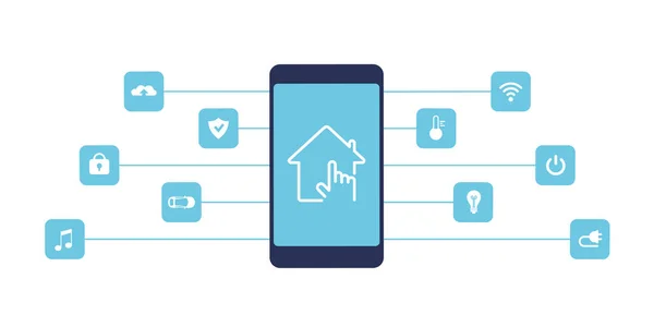 Sterowanie Inteligentnym Domem Przez Smartfona Bezprzewodowe Połączenie Technologia Domu Połączenia Ilustracja Stockowa