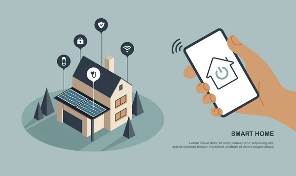Sterowanie Inteligentnym Domem Przez Smartfona Bezprzewodowe Połączenie Technologia Domu Połączenia Grafika Wektorowa