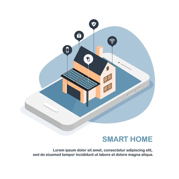 Smart Home Control Smartphone Draadloze Verbinding Huistechnologie Mobiele Telefoon Aansluitingen Vectorbeelden