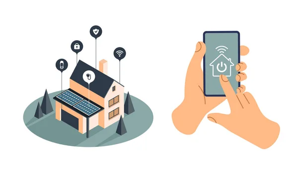 Έξυπνος Έλεγχος Στο Σπίτι Smartphone Ασύρματη Σύνδεση Και Τεχνολογία Σπιτιού Διάνυσμα Αρχείου