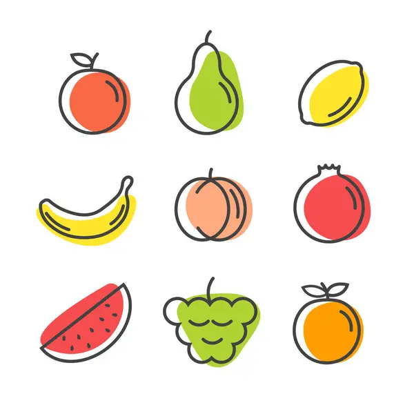 Vruchtenset Tropisch Overzicht Vruchten Met Kleur Lineaire Stijl Vector Illustratie Rechtenvrije Stockillustraties