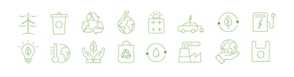Miljövänlig Ikon Set Gröna Ikoner Med Objekt Relaterade Till Miljö Royaltyfria Stockvektorer