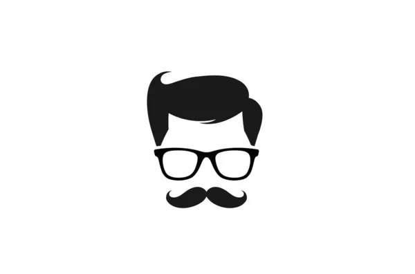 Adulto Geek Moustache Penteado Corte Logo Vector Design Ilustração Ícone —  Vetores de Stock