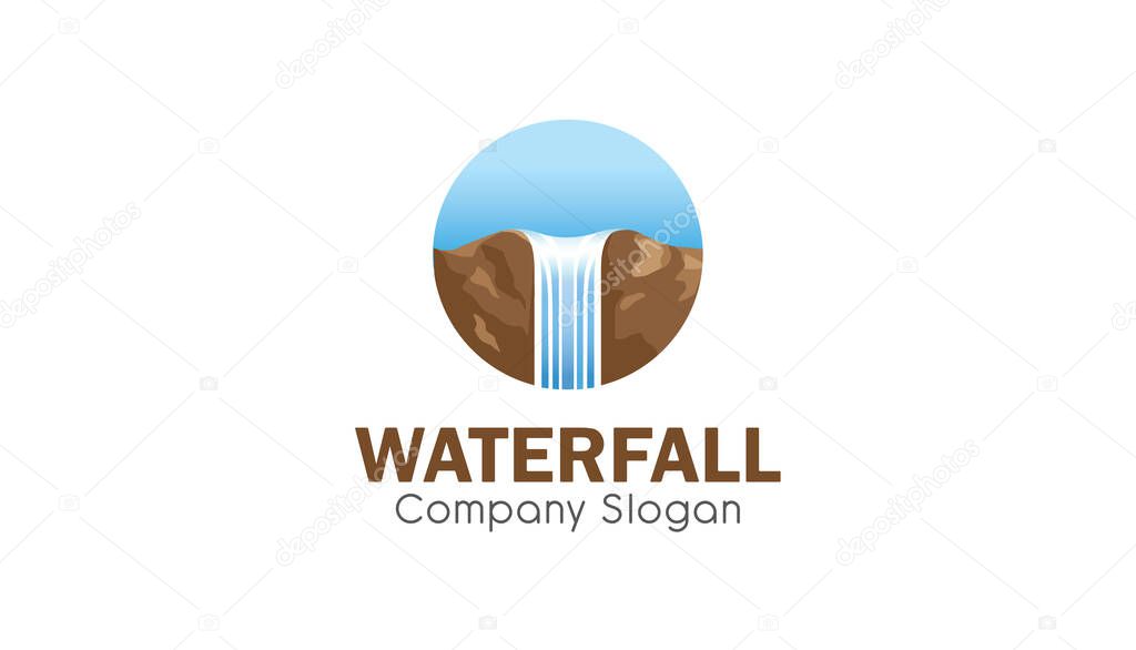 Circle Waterfall Hill Peak Cricle Vector Logo Design Illustration
