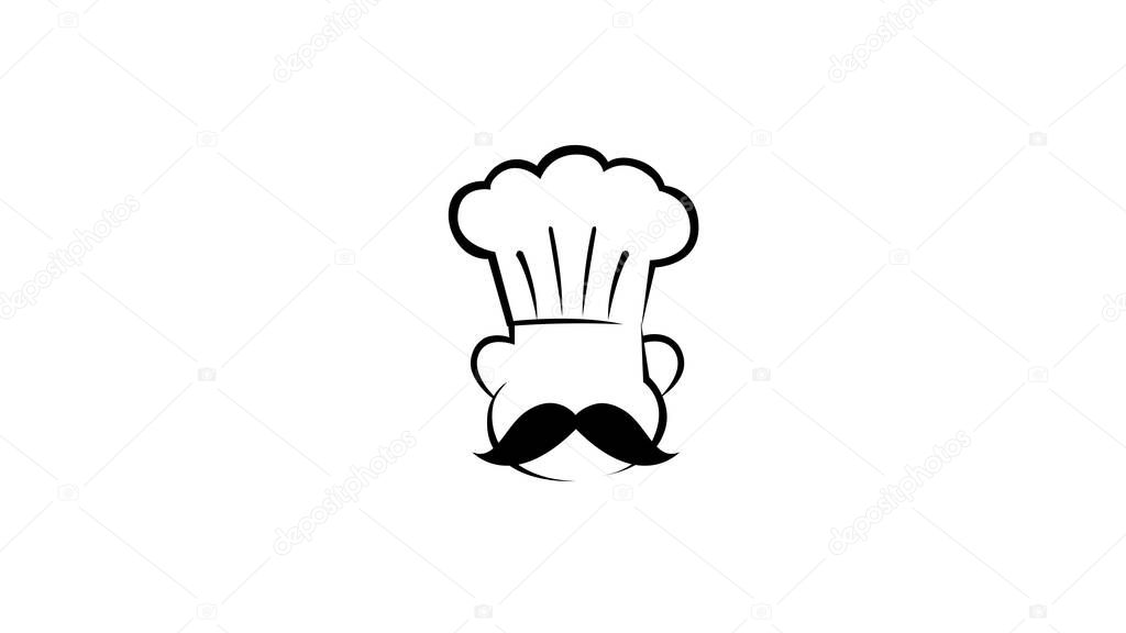 Chef Head Mustache Hat Cartoon Logo Vector Design Illustration