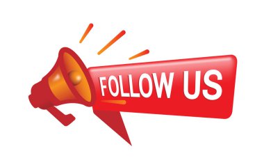 Kırmızı megafon vektör illüstrasyonlu pankart simgesi simgesini takip edin
