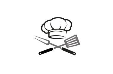 Şef Şapka Kaşığı Çatal Utensils Vektör Sembol Tasarımı Çizimi