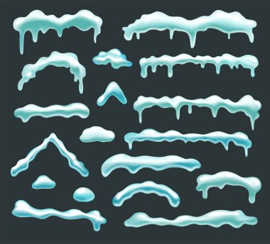 Yaratıcı kar pelerinleri kar yığınları. gerçekçi detaylı 3d farklı kar, vektör simgesi tasarımı illüstrasyonunu serpti