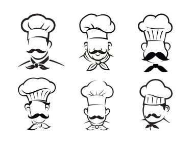 Yaratıcı Şef Bıyık Şapka Koleksiyonu Logo Vektör Tasarımı Çizimi