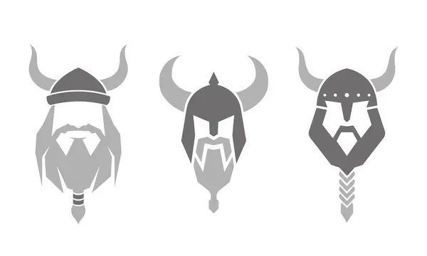Creative Warrior Viking Head Helmet Collection Zestaw Logo Design Symbol Wektor Stockowy