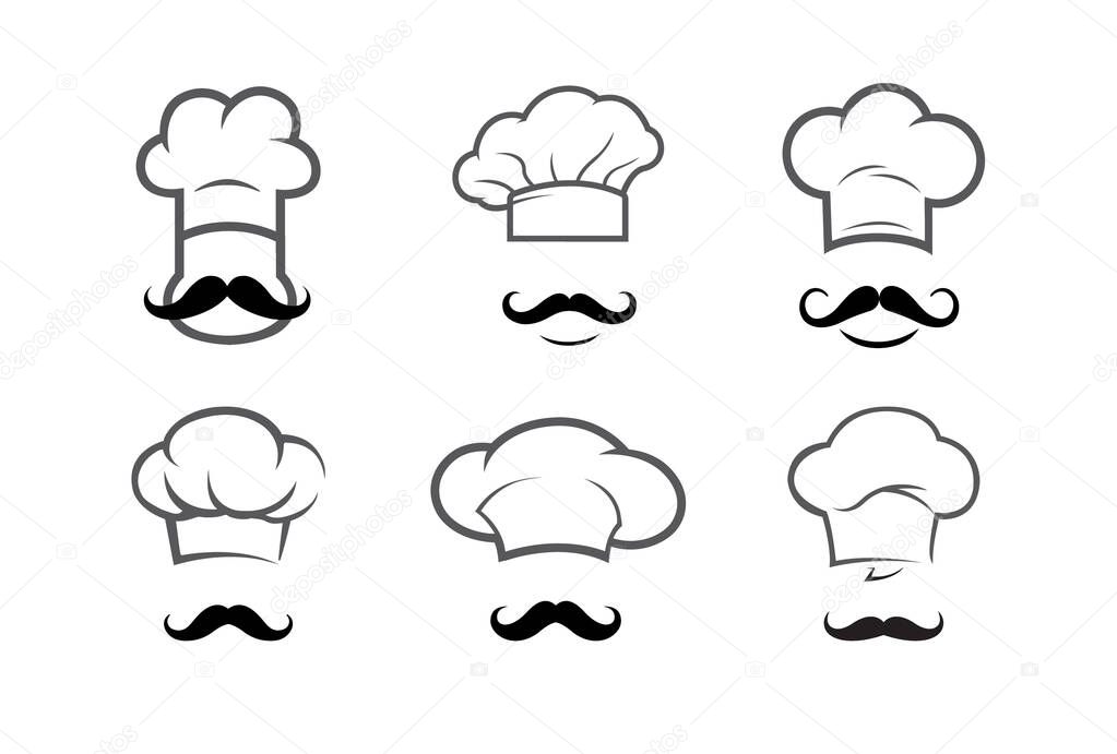 Creative Chef Head Moustache hat collection logo Vector Design Illustration