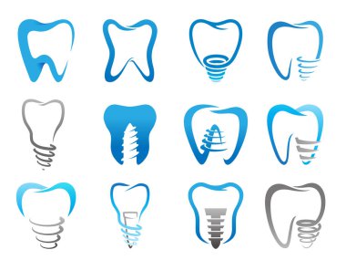 yaratıcı diş implantı logo koleksiyonu vektör ikonu tasarım sembolü illüstrasyonu