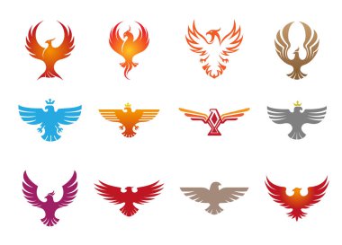 Yaratıcı feoniks kuşları logo tasarım sembolü illüstrasyonu