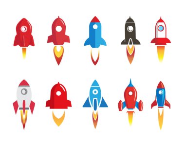 yaratıcı roket uzay gemisi logo koleksiyonu vektör ikonu tasarım sembolü çizimi