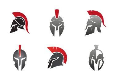 Yaratıcı Spartalı Miğfer Koleksiyonu Logo Sembol Vektörü Tasarımı Çizimi