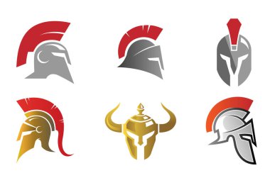Yaratıcı Spartalı Miğfer Koleksiyonu Logo Sembol Vektörü Tasarımı Çizimi