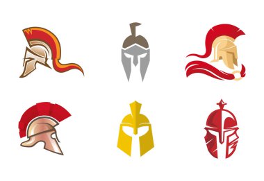 Yaratıcı Spartalı Miğfer Koleksiyonu Logo Sembol Vektörü Tasarımı Çizimi