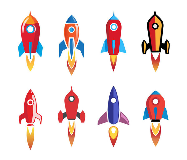 creative rocket spaceship logo collection vector icon design symbol illustration