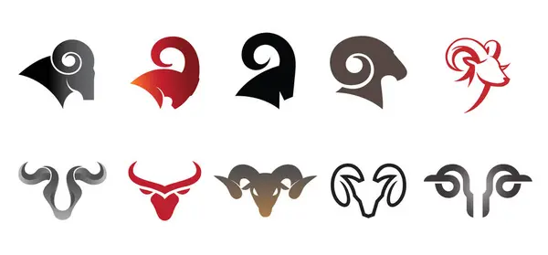Creativo Astratto Ram Testa Corno Bighorn Collezione Set Logo Vettoriale Illustrazioni Stock Royalty Free