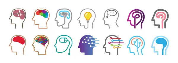 Kreatywne Ludzkie Mózgi Kolekcja Logo Ikony Wektorowe Symbol Projekt Ilustracja Wektor Stockowy