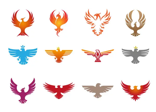 Kreatywne Feonix Ptaków Kolekcja Logo Projekt Symbol Wektor Ilustracja Ilustracje Stockowe bez tantiem