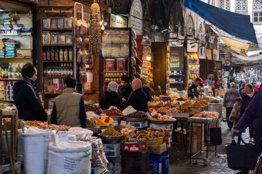 Şam, Suriye - Mayıs 2023: Eski Pazar, Şam, Suriye 'de Suq Al Hamidiiyah