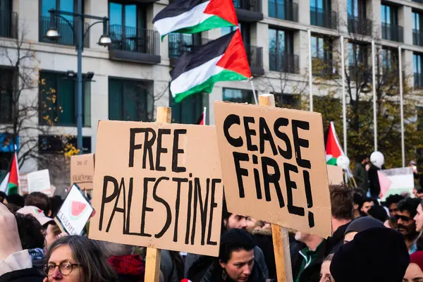 Berlin Deutschland November Zeichen Für Ein Freies Palästina Und Einen — Stockfoto