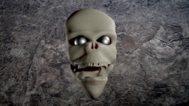 眼の穴のための金属球と細長いAntediluvian Nephilim頭蓋骨のデジタル彫刻 — ストック動画
