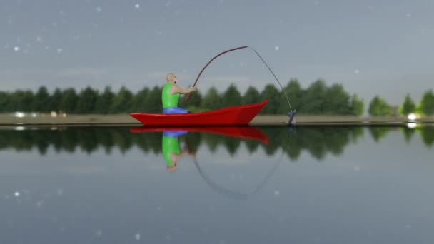 運河で漁をする漁船の漁師 — ストック動画