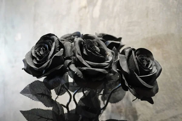stock image Black roses. Black artificial roses flower, selective focus