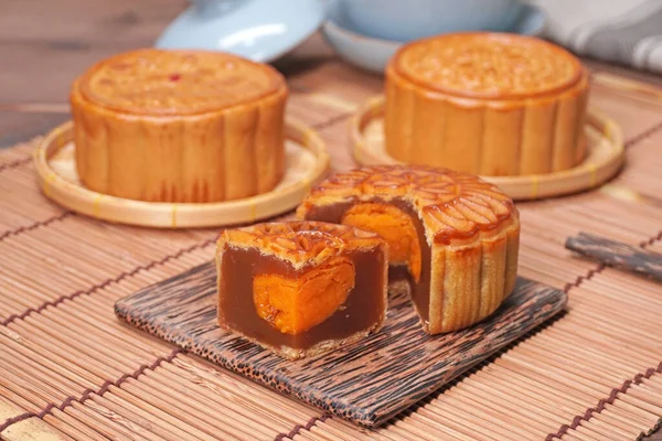 Moon cake for Mid autumn festival , Retro vintage style of Chinese traditional food and dessert. ( Moon cake is call \