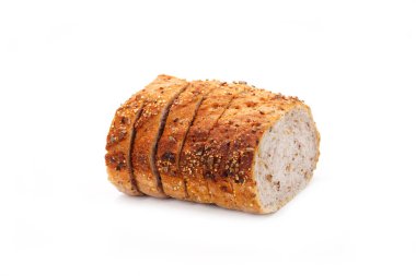 Beyaz arka planda izole edilmiş glütensiz çavdar ekmeği. Sağlıklı fırın, pasta, çörek