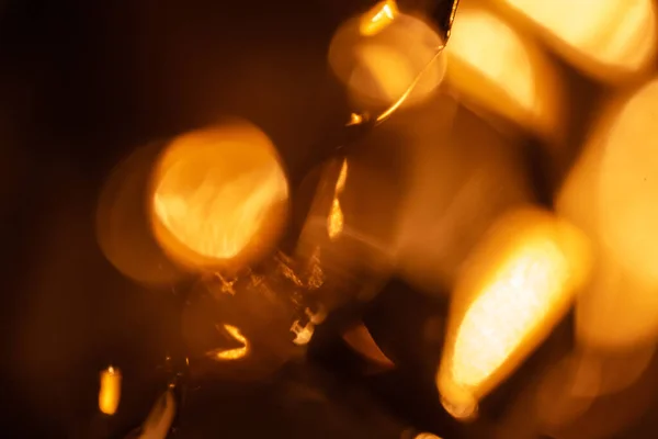 Colorful Shot Glowing Garland Bokeh Light Bulbs Dark Room — Stock Photo, Image