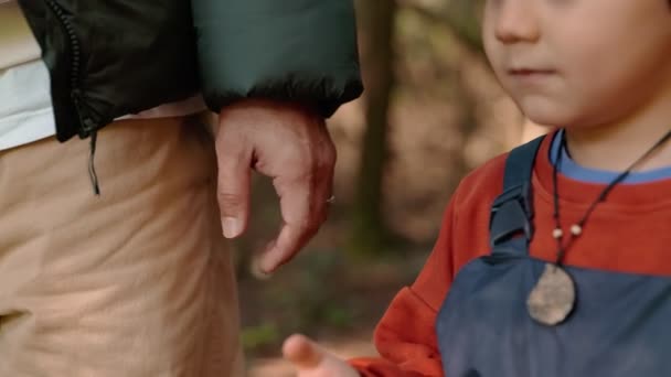 Penutupan Hati Dari Tangan Dingin Menjangkau Tangan Ayah Menangkap Momen — Stok Video