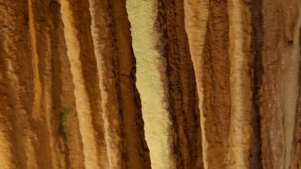 Intricate Texture Stalactites Depths Captivating Underground Cave — Stock Video