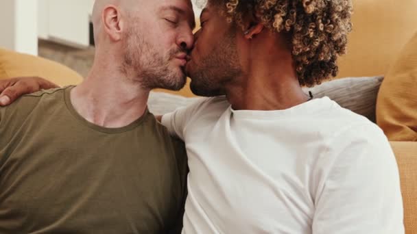 Homosexuelle Paare Drücken Zuneigung Aus Und Teilen Einen Kuss Der — Stockvideo
