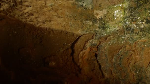 Bevittna Den Invecklade Processen När Vatten Sipprar Över Underjordiska Stenar — Stockvideo
