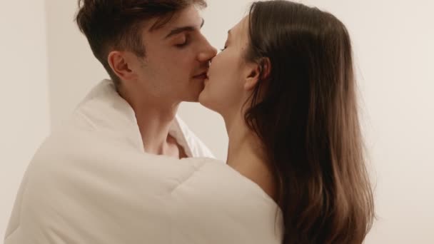 Young Couple Close Embrace Sharing Loving Moment Eyes Closed Evoking — Stock Video