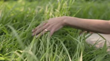 Bir kadın doğayla bağ kurar, otları parmaklarının arasında hisseder. Bu, hayatın basit zevkleri için huzur, sükunet ve takdiri çağrıştırıyor..