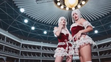 İki güzel revü dansçısı tiyatro sahnesinde gösteri yapıyor. Bu duygusal video klip, performans ve dans prodüksiyonları için mükemmeldir..